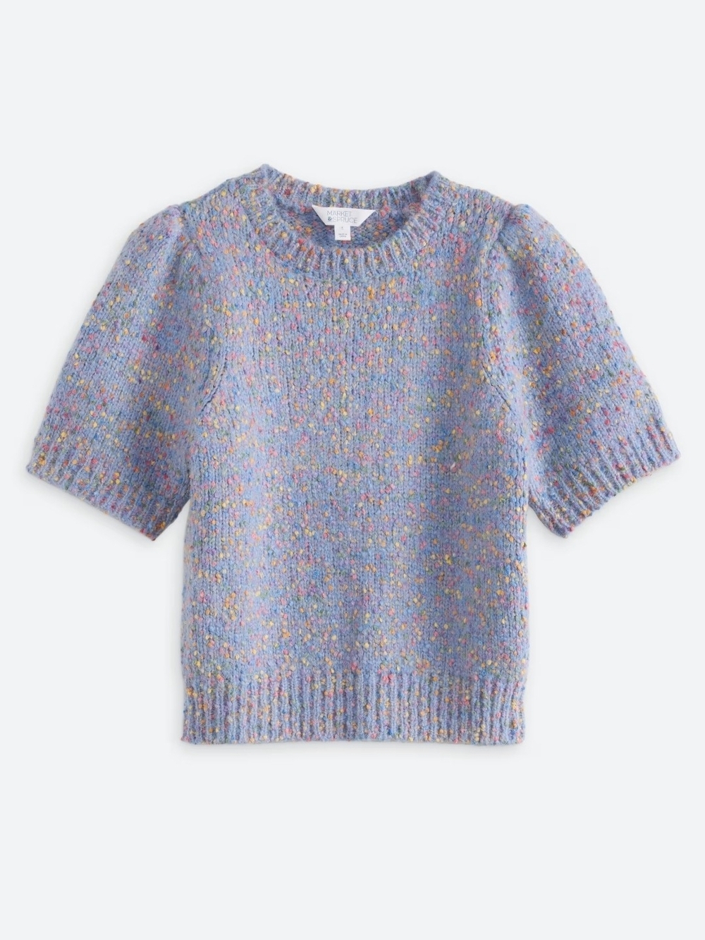 Market & Spruce Heathered Lavender Short-Sleeve Knit Sweater - Medium